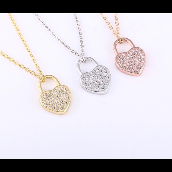Sale! Gold Plated Heart Necklace w Micro Pave CZ - Picture 2 of 4